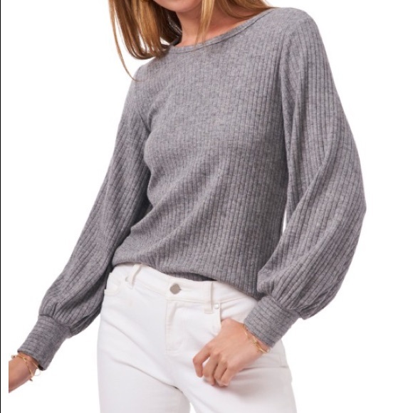 1. State Sweaters - 1. State Ribbed Balloon Sleeve Knit Top